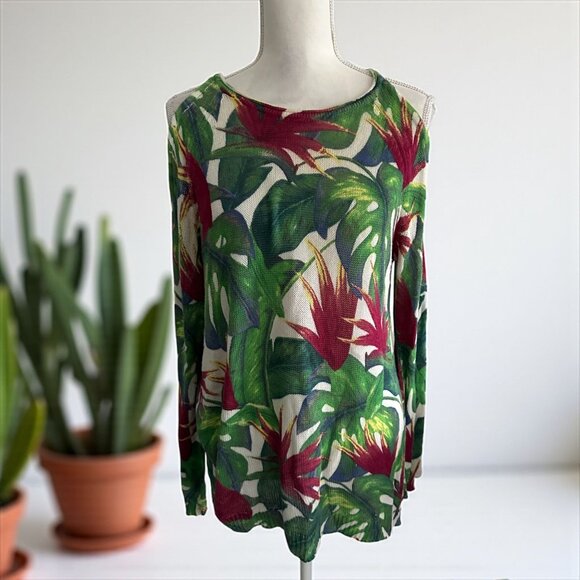 SHOW ME YOUR MUMU Tropical Knit Cold Shoulder Blouse Top Size Medium - Picture 1 of 8